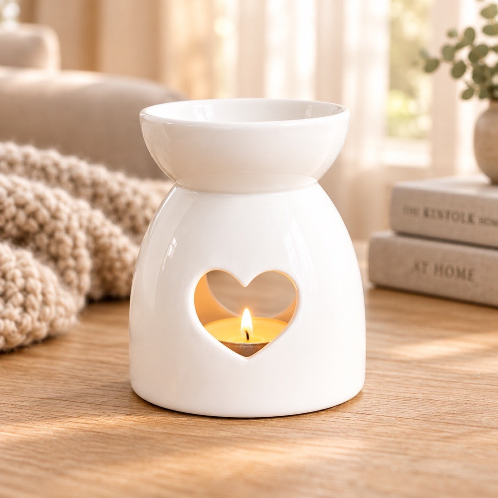 White Heart Ceramic Wax Burner